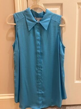 Renuar Sleeveless Button-Down Shirt in Turquoise Blue